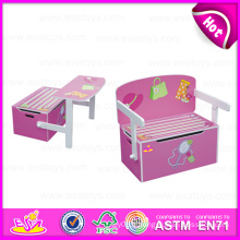 2015 Best Seller Boîte de rangement en bois enfant enfant, boîte de rangement multifonction en bois pour les jouets, boîte de rangement peut passer à la table d&#39;étude W08g017